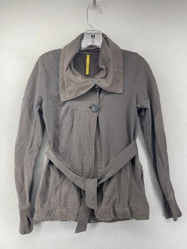 lole organic cotton blend belted thumb holes jacket