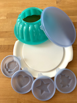 Tupperware Puddingform Stürzform mit Deckel, Stürzplatte, 4 Motivdeckel