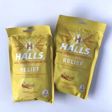 Halls Cough & Throat Relief Honey Lemon Flavor Cough Drops, 30ct ea | 2 Packs