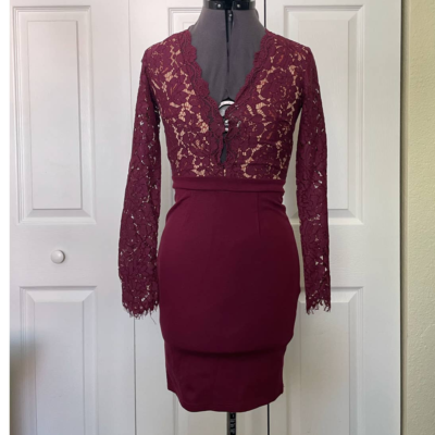 princess polly baby blue dress Afroditi Burgundy Mini Dress – Stylish Modern Look S main image 1