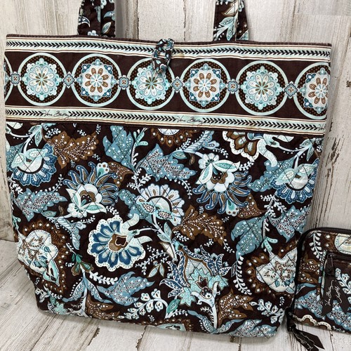 2 PC Vera Bradley Java Blue: Little Toggle Tote Small Purse Handbag, check book - Picture 2 of 10