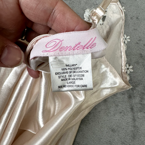 VTG Dentelle Lingerie SZ Large Satin Peach Teddy Baby Doll Nightgown Classy Bead - Picture 8 of 8