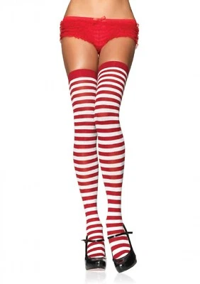 Leg Avenue Halterlose Strümpfe mit rot weißen Querstreifen Einheitsgröße - Bild 1 von 3