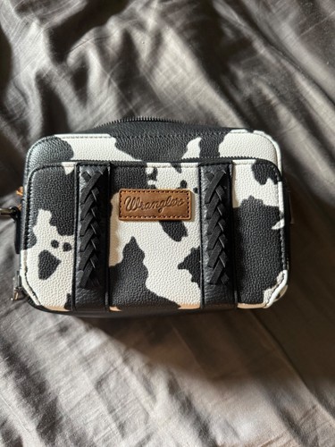 Wrangler Cow Print Crossbody Purse With Wallet Compartment - Black