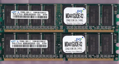 1GB 2x512MB PC3200 PQI MD441GU0E-X2 SAMSUNG M368L6523DUS-CCC DDR-400 KIT DDR1