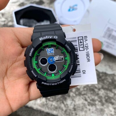 Casio Baby-G BA-120-1B Black Analog Digital Green Tone Accent Ladies Sport Watch