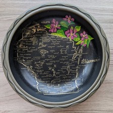 Vintage Wisconsin Metal Souvenir Bowl 10" MCM Retro