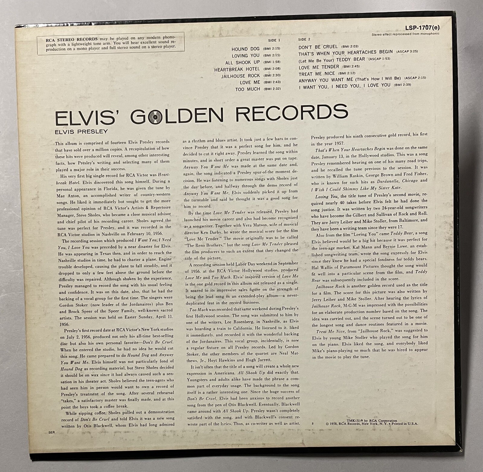 ELVIS PRESLEY “ELVIS’ GOLDEN RECORDS” Vinyl LP 1971 RCA LSP1707(e) EX