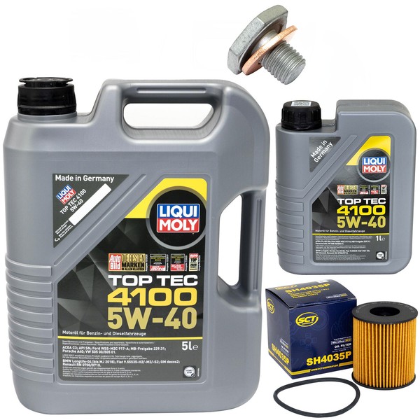 MotoröL Set 5W-40 6 Liter + ÖLfilter SH 4035 P + Schraube FüR Citroen C5 Peugeot-image