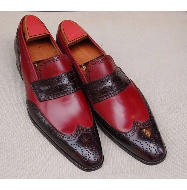 Handmade Men Two Tone Formal Shoes Mens fashion Brown And Burgundy Color Shoes