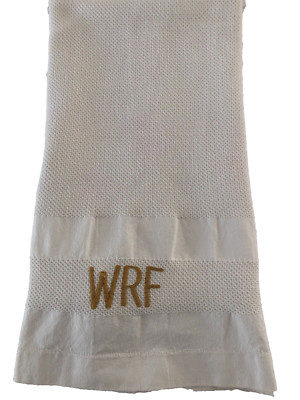 VTG WHITE COTTON PIQUE HONEYCOMB BATH TOWEL S.E.I.T. ITALY~26''x40'' MONOGRAM VGC
