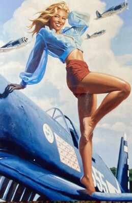 ''Komm flieg mit mir'' - Sexy Pin-Up Werbedruck - Retro Kunst - lebendige Farben