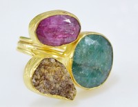 Ottoman Gems Semi Precious Gem Stone Ring Gold Plated Emerald Druzy Ruby Ottoman Gems Semi Precious Gem Stone Ring Gold Plated Emerald Druzy Ruby
