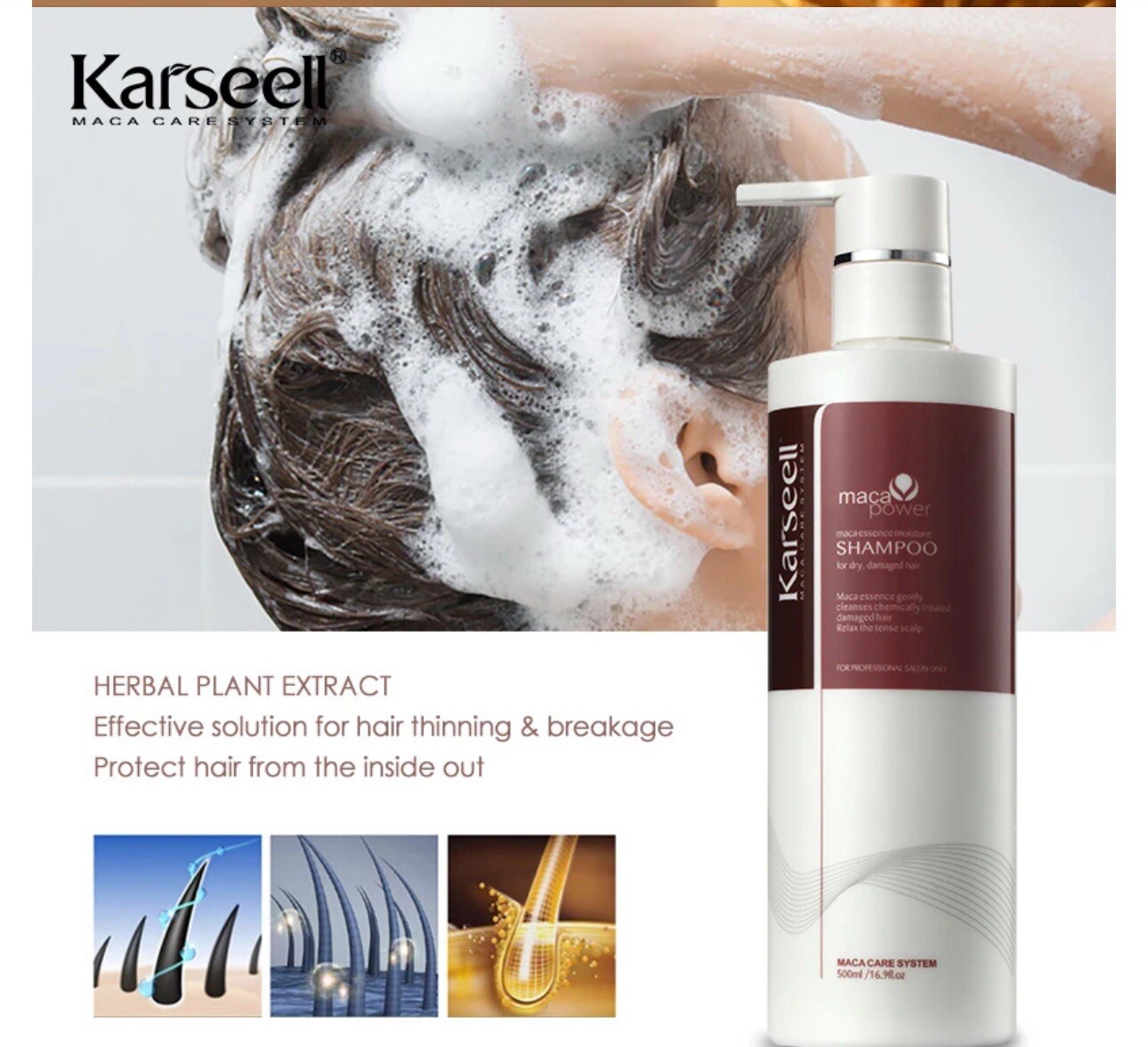 Karseell  Hair Repair Maca Collagen Shampoo Pack Of 10 Pieces . Has A Small Hole