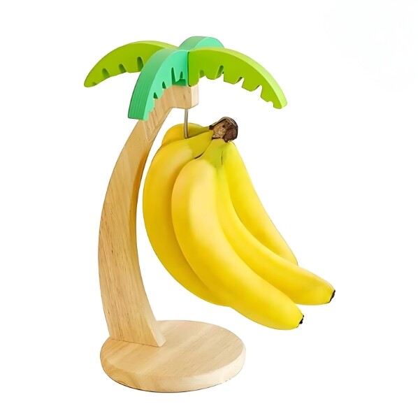 Banana Tree Holder Hanger Natural Wooden Grapes Fruit Stand Wooden Hook  Decor - Main Image