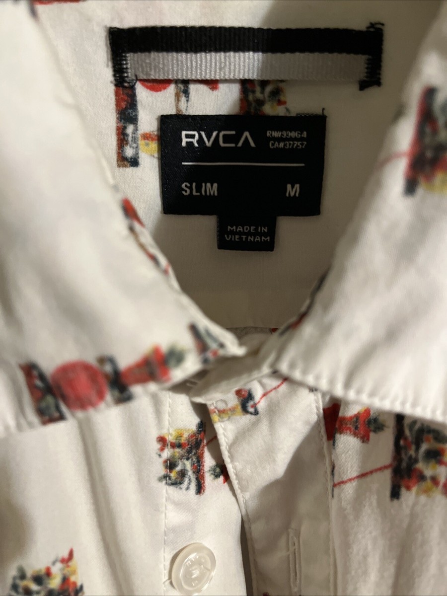 RVCA Dress Shirt Mens Medium Slim Fit White Abstract All Over Print Button  Up | eBay