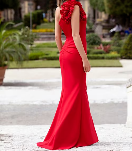 Xscape Damen Stretch Scuba Krepp Rüschen One-Shoulder Kleid rot Größe 10 $ 279 - Bild 3 von 5