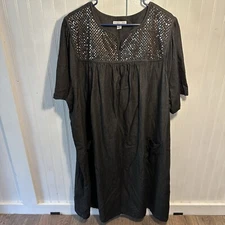 Go Softly Patio Dress Womens Size 3X Lounge Pullover Dark Chambray Denim Sequin