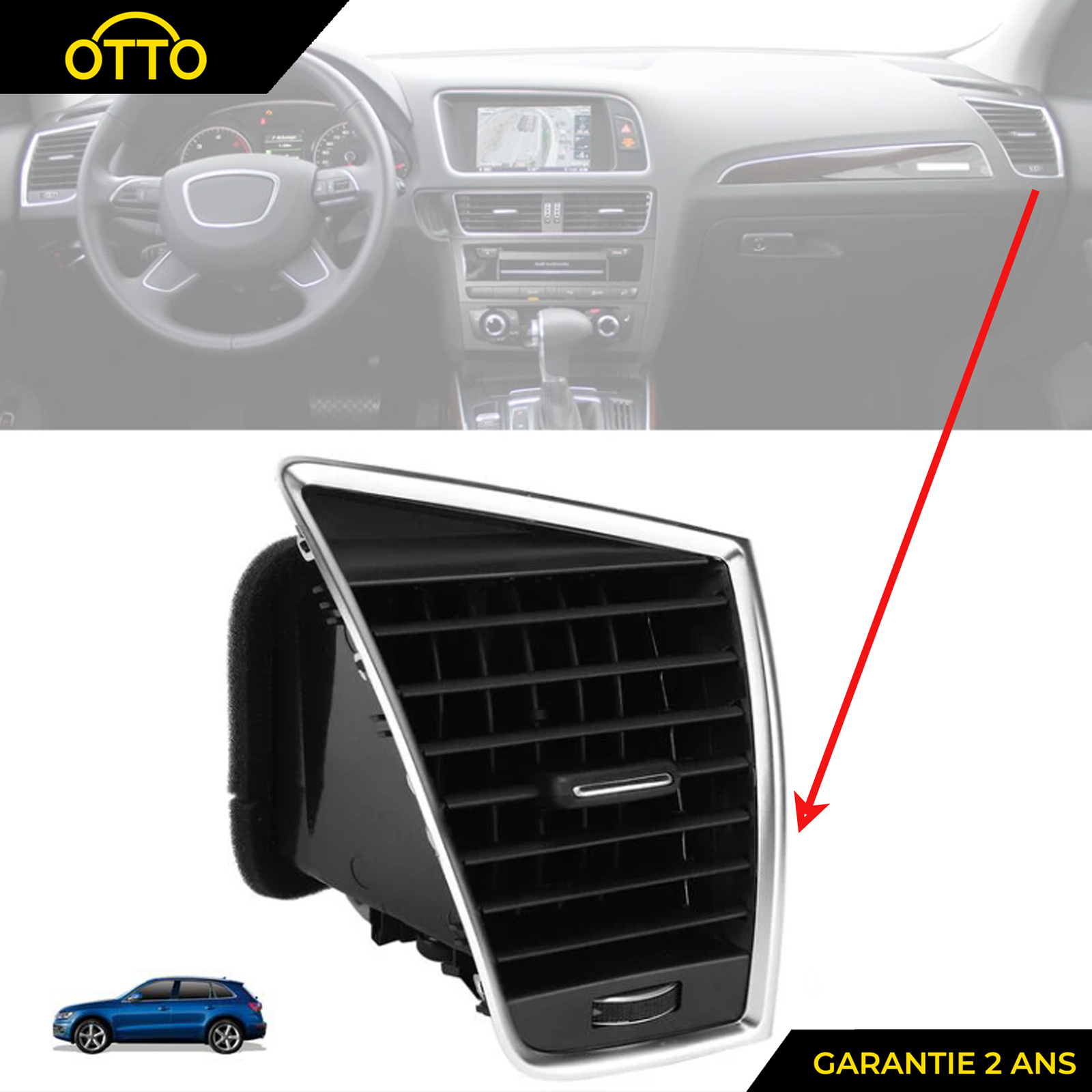 Buse aération chauffage clim avant droite Audi Q5, grille de ventilation tableau de bord 8R1820902