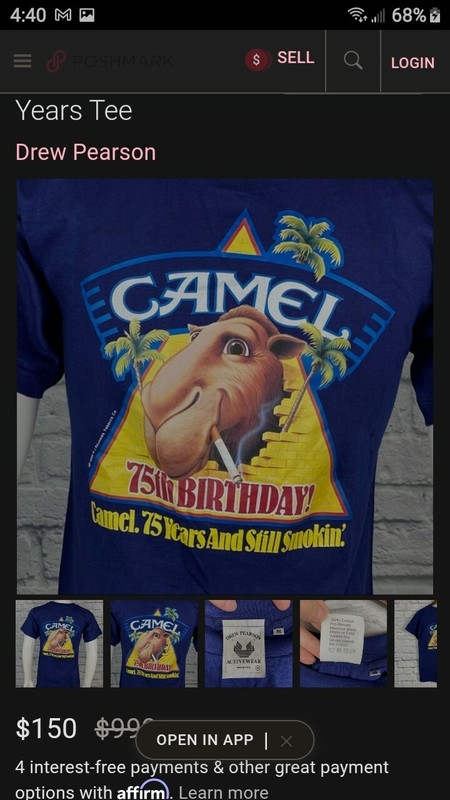 Authentic Drew Pearson 75th Anniversary Camel T-shirt 1988 Lg.size,still in pkg.