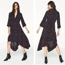 ba&sh Lilia Floral Midi Asymmetrical Dress