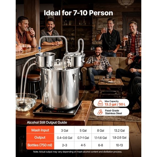 Alcohol Still, 13.2 GAL/ 50L Alcohol Distiller with 10 x 16oz Glass Jars, Thump