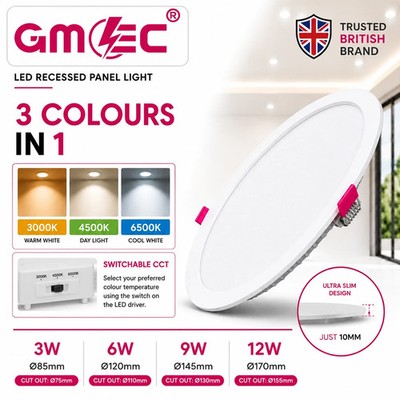 LED Deckeneinbau Panel Leuchten 3CCT 3W 6W 9W 12W Ultra Slim Rund GMEC
