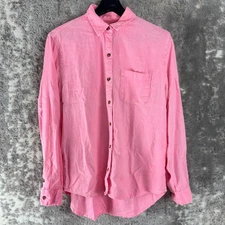 Universal Thread Size S Relaxed Fit Linen Blend Casual Button Top Pink Collar