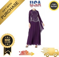 J Kara Women's Beaded V Trim Dress with Scarf Wine/Multi One Size Formal Evening