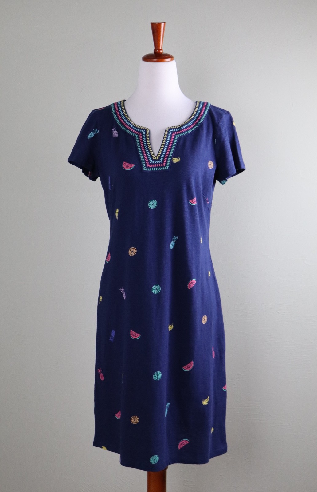 TALBOTS NWT $99 Casual Embroidered Fruit Print Tee Dress Size Small Petite