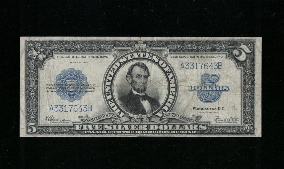 SC 1923 $5 Fr.282 Lincoln Porthole Silver Certificate (643B) - Image 2 of 4