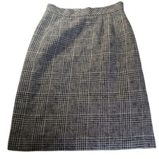 Talbots Wool Bl Skirt 8P Knee Length Glen Plaid Houndstooth Lined VTG Academia