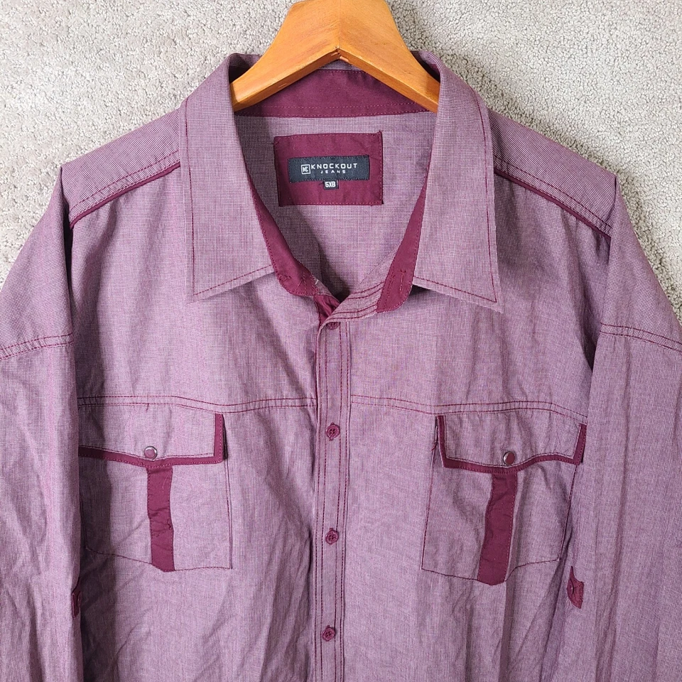 Camisa vaquera vintage Knockout para hombre 5XB roja borgoña Y2K camisa abotonada algodón Foto 2 de 4