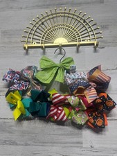 Hair Bow Bundle Girls 10 Pieces Multicolor Holiday Seasonal Patterns EUC