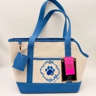 Betsey Johnson Navy Cream Canvas Embroidery Pet Carrier Tote Bag Dog Lover