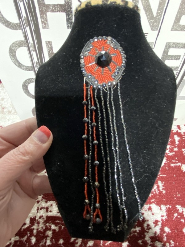 Native American Style Beaded Handcrafted Trinket. Flat Back, Can Be Repurposed