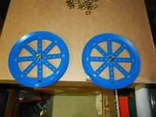 2 MECCANO #19d Pulleys, 6 inches in Diameter, Blue, Original