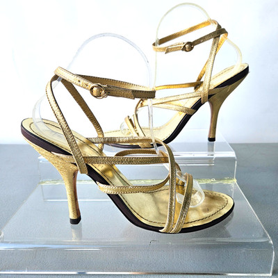 BCBG Maxazria Gold Leather Strappy Heels MA-INEZ Size 9.5