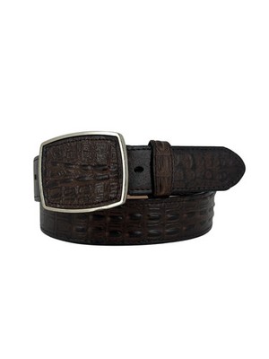 Genuine Leather Alligator Caiman Print Western Belt with Removable Buckle -Brown