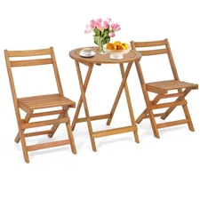 3PCS Folding Outdoor Set Solid Acacia Wood Table Chairs No Installation Required