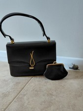 Vintage Widegate London Black Leather Bag And Coin Purse