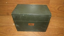 Vintage Weis Wooden Index Card holder box OD green Dovetail Corners S-Curve