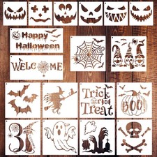 18 Pieces Halloween Stencils, Reusable Happy Halloween Ghost Bat Witch Pumpkin S