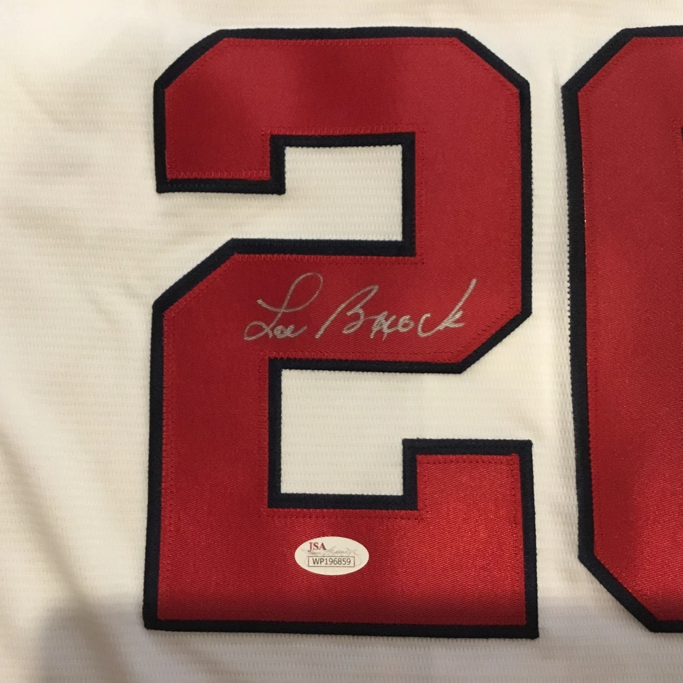 Lou Brock St. Louis Cardinals Signed MLB Majestic Jersey JSA - Image 2 of 4