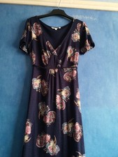 Fat Face Navy Floral Jersey Tie Back Short Sleeve Tea Dress Size 8