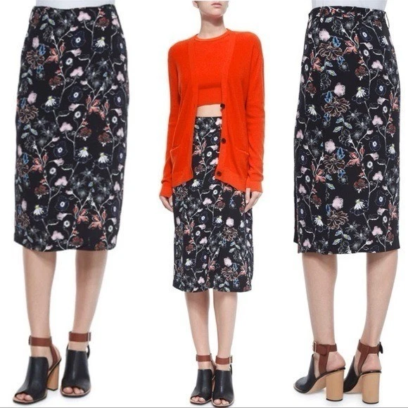 A.L.C. Юбка Daniels шелковая с цветочным принтом черная размер 4 - Изображение 4 из 4