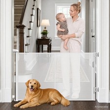 Retractable Baby Gates for Doorways 50 Wide Mesh Pet Gate