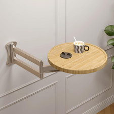 Wall Mounted Folding Table,Small Bamboo Drop down Floating Wall Desk,11.8" round