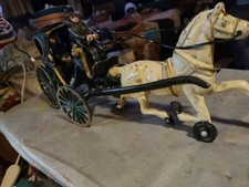 Antique Kenton Cast Iron Horse Drawn HANSOM CAB Toy Carriage With Driver 15 3/4"