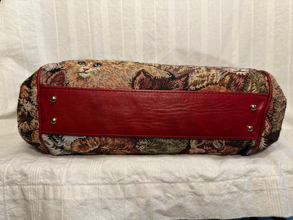 Bolso de hombro vintage de cuero rojo tapiz para gatos de SAS - Gatitos - Muchos bolsillos Foto 4 de 4